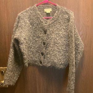 Anthropologie Charcoal Button-Up Crop Top